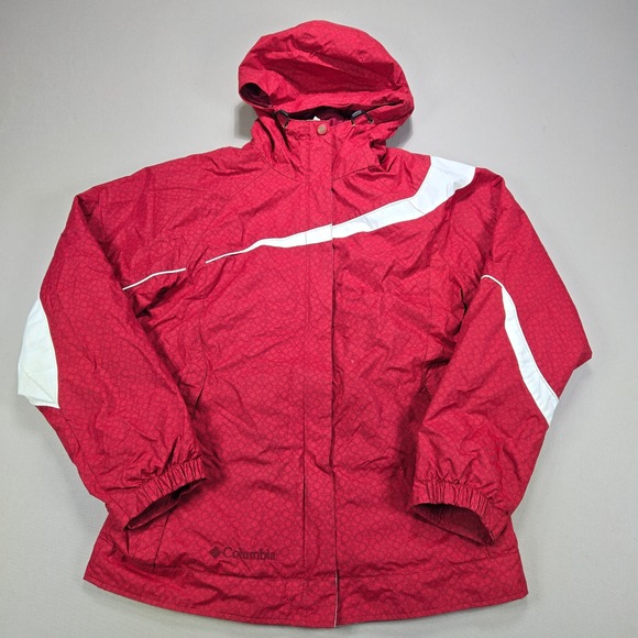Columbia Jackets & Blazers - Columbia Ski Jacket Hooded Water Resistant Geometric Red White Womens Size‎ S